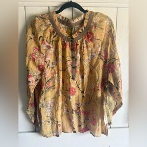 Aratta Yellow Floral Peasant Blouse with Pink Accents